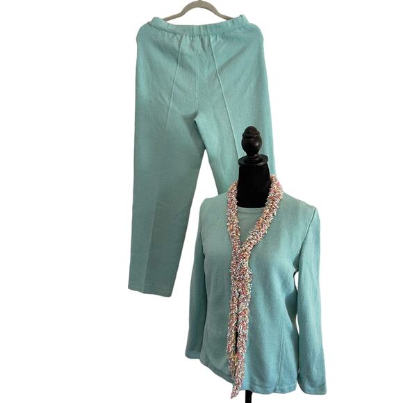 JSS Woman’s 3pcs suit Small knit wear blue teal wool blend USA classic luxury - Picture 1 of 16